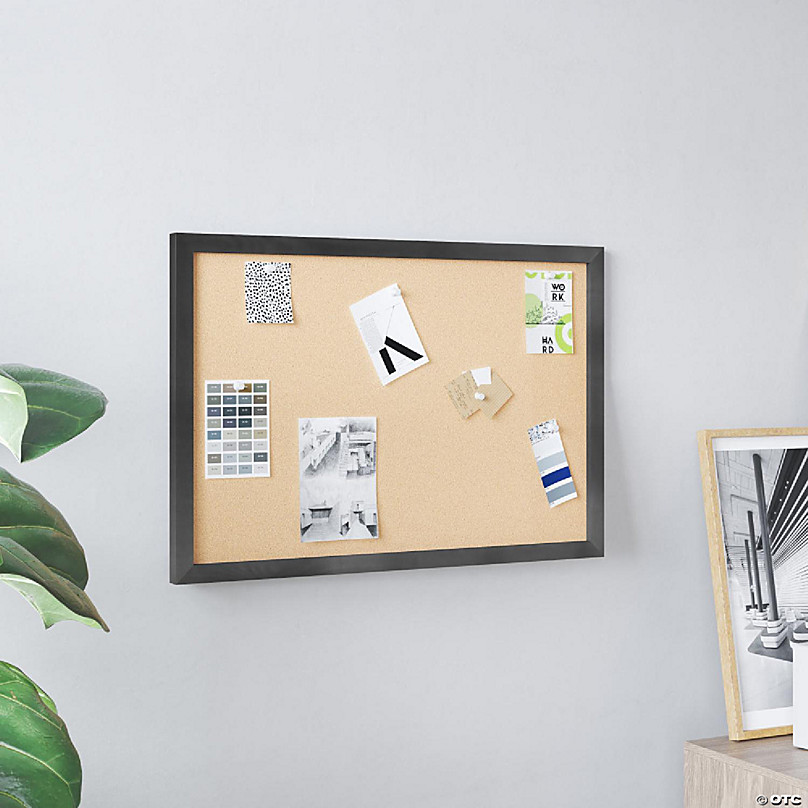 Emma + Oliver Wall Mount Cork Board with Solid Pine Frame and Wooden Push  Pins, 20 x 30, Black