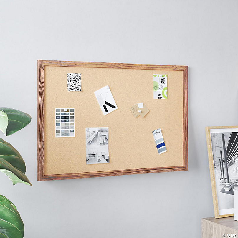 Emma + Oliver Wall Mount Cork Board with Solid Pine Frame and Wooden Push  Pins, 24 x 36, Torched Brown