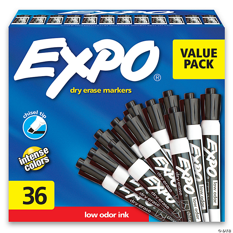 EXPO Low Odor Dry Erase Markers, Fine Point, Black, 4-Count