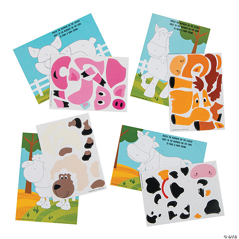Farm Animals Sticker by Number Cards - 24 Pc.