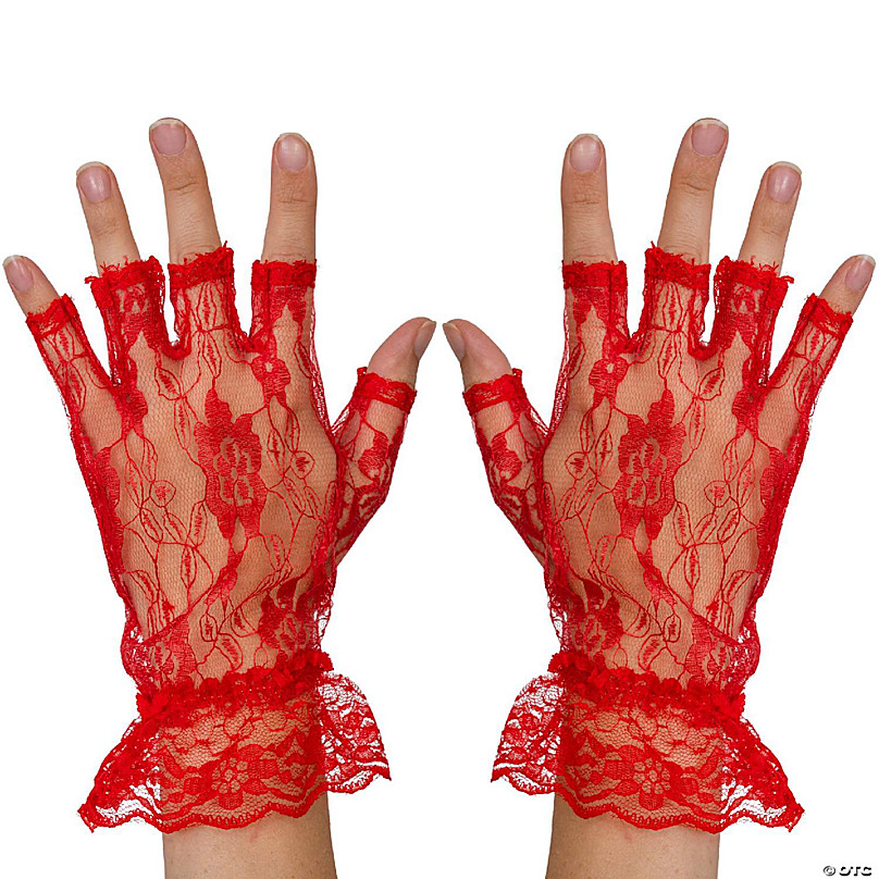 Fingerless Lace Red Gloves Ladies And Girls Ruffled Lace Finger Free Bridal Wrist Gloves