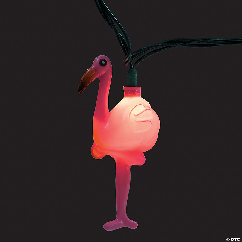 PINK FLAMINGO PARTY PATIO LIGHT SET 8FT WITH 10 4" PINK FLAMINGO LIGHTS NEW 