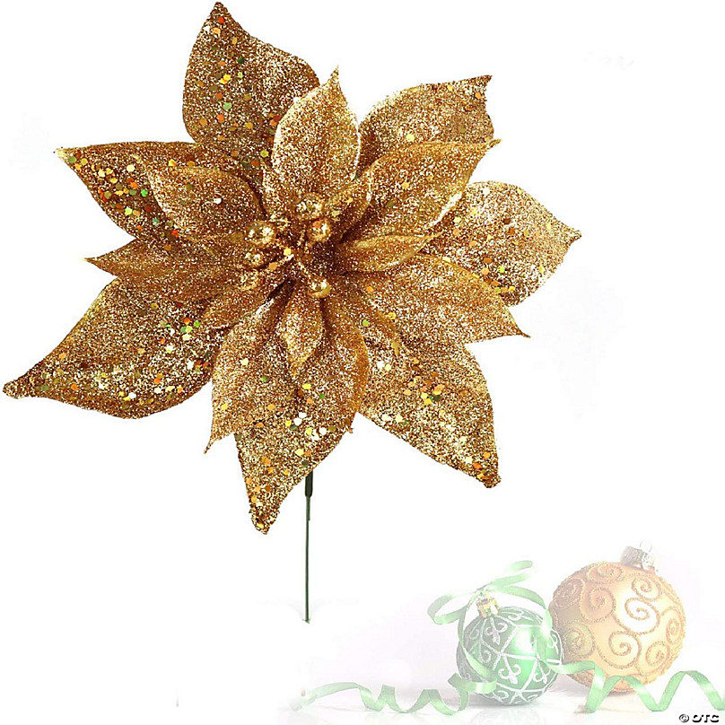 Floral Home Gold 10 Glitter Leaf Spray Christmas Tree Pick 24pcs