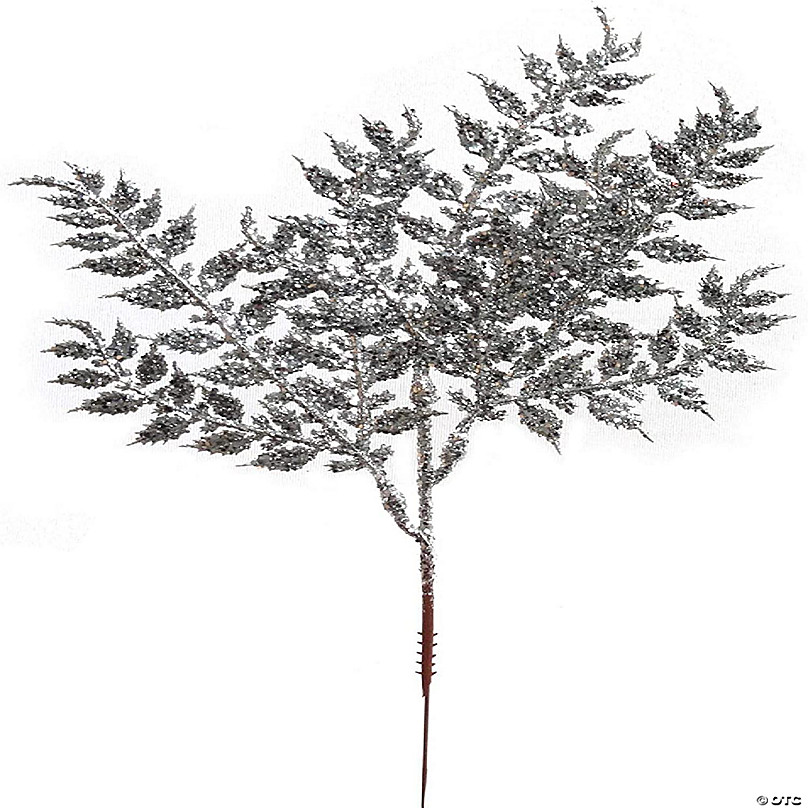 Floral Home Silver 10 Glitter Leaf Spray Christmas Tree Pick 24pcs