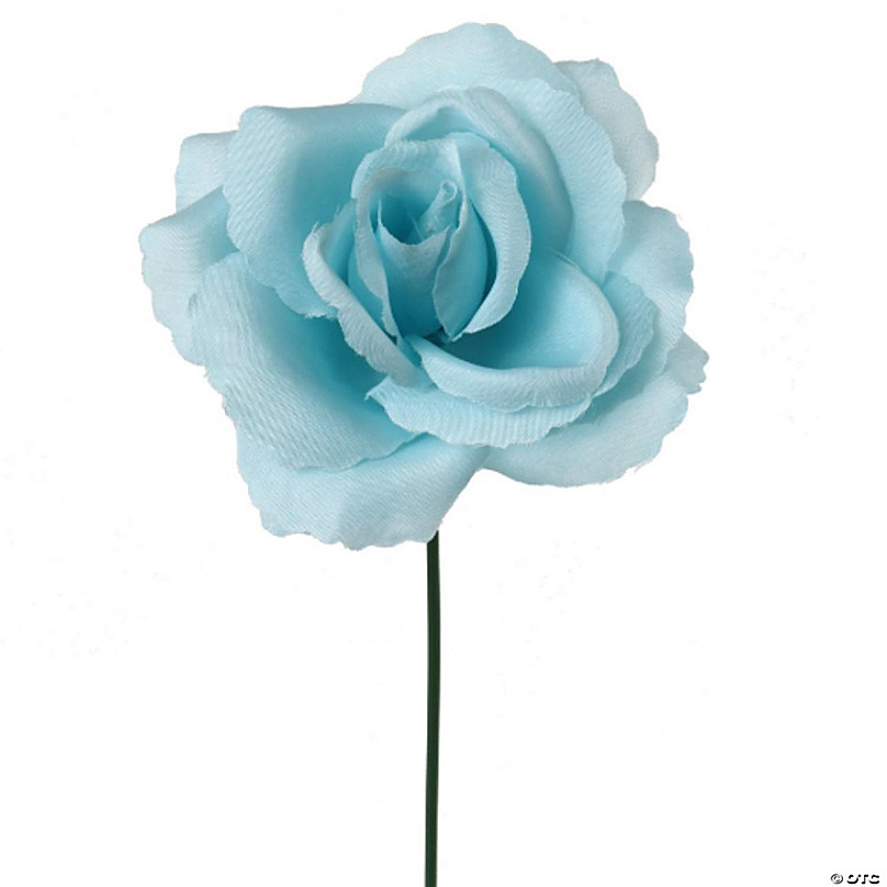 24pc Light Blue 2 Satin Ribbon Rose Flowers DIY Wedding Bridal