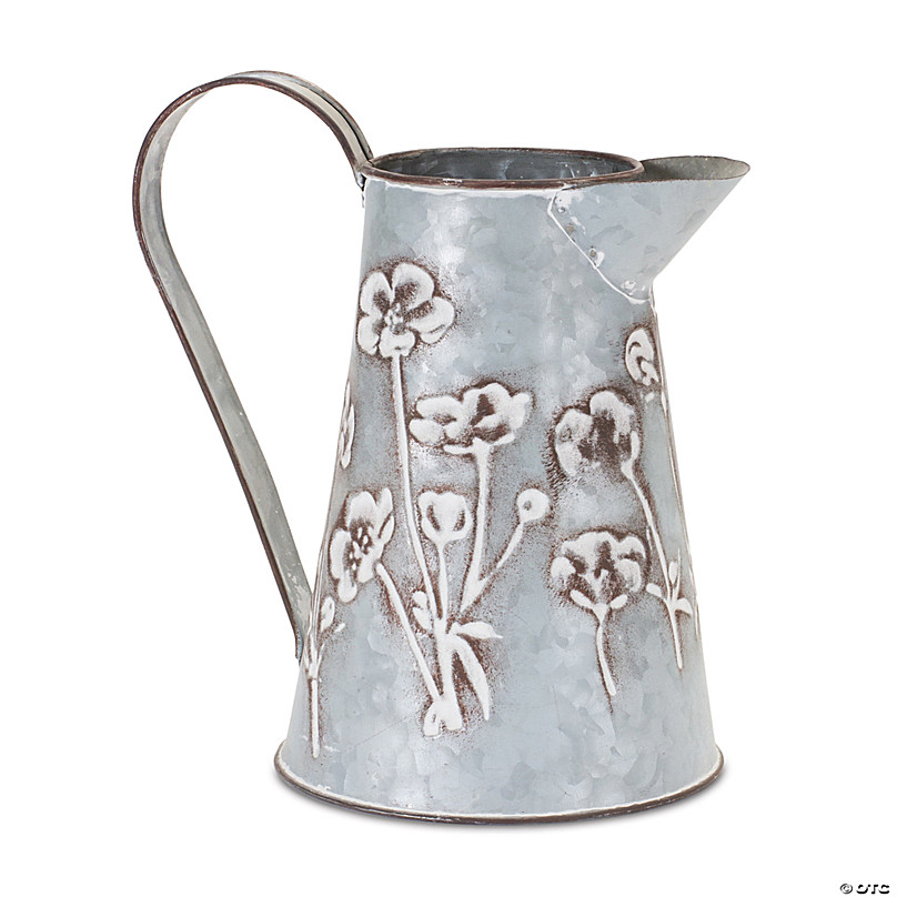 Melrose Floral Stamped Metal Pitcher Vase 8.75H
