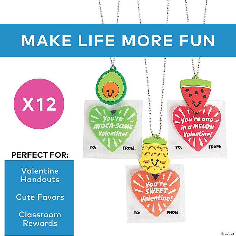 Food Necklace Valentine Exchanges with Card for 12