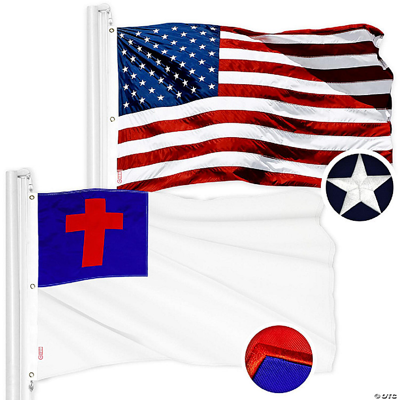 G128 5x8ft Combo USA & Christian Embroidered 210D Polyester Flag