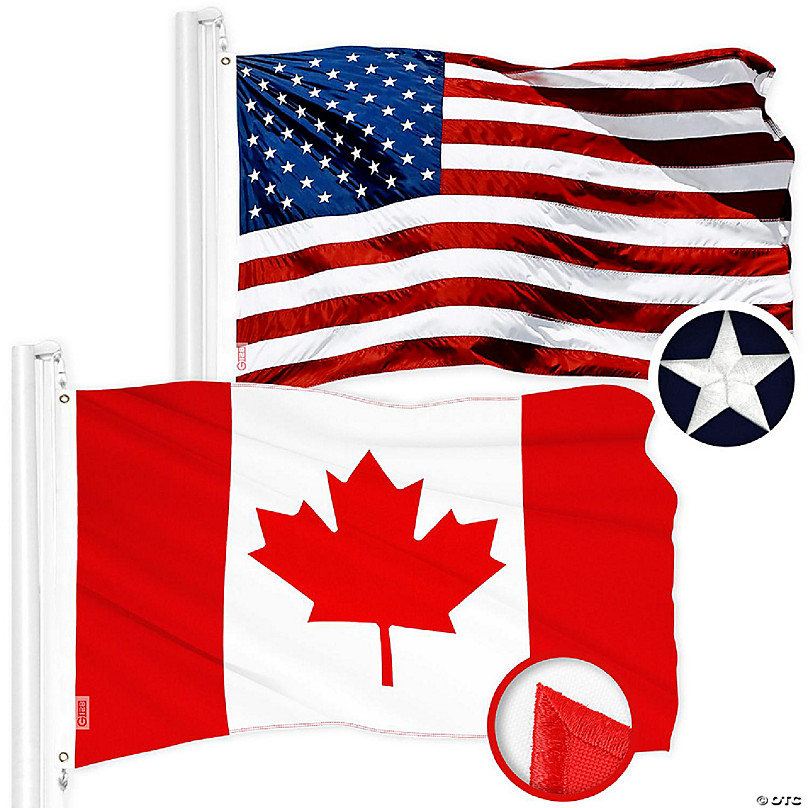 G128 Combo 3x5ft USA  3x6ft Canada Embroidered 210D Polyester Flag  Oriental Trading