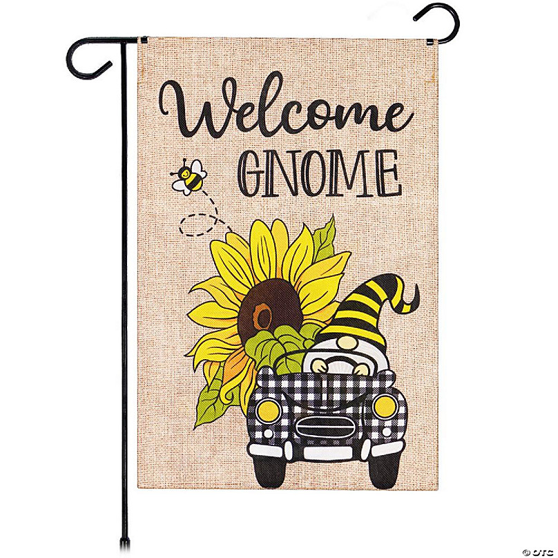 https://s7.orientaltrading.com/is/image/OrientalTrading/FXBanner_808/g128-garden-flag-welcome-gnome-sunflower-car-12x18-burlap-polyester~14222194.jpg