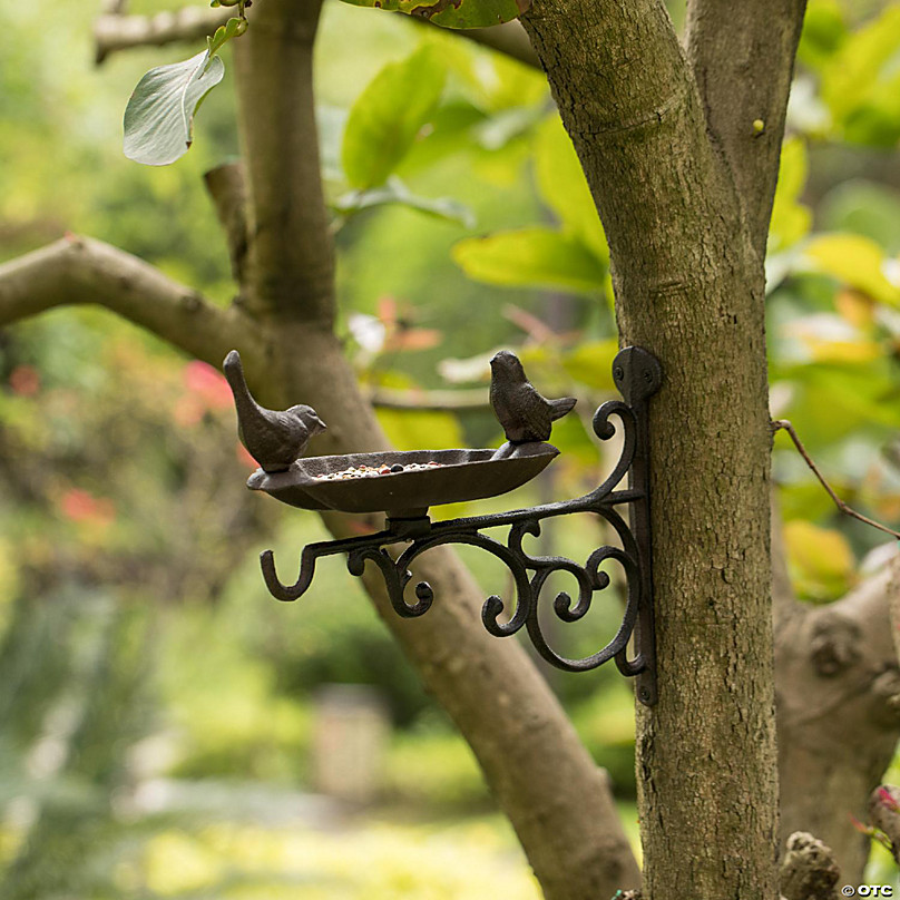 Gardenised Outdoor Garden Wall Mounted Hanging Iron Bird Bath and Feeder  Decor, Bronze