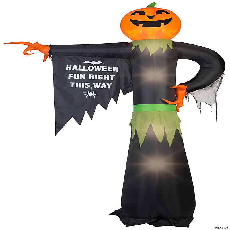 Gemmy Airblown Pointing Pumpkin with Halloween Sign Giant 12 ft Tall black