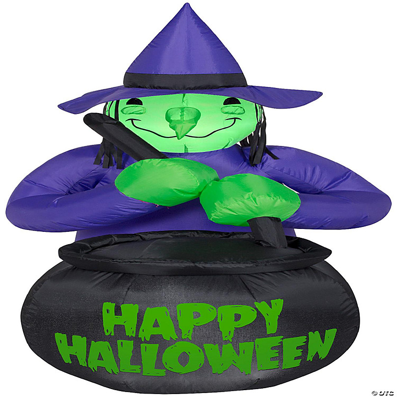 Gemmy Airblown Witch with Caldron Scene 4 ft Tall Multicolored