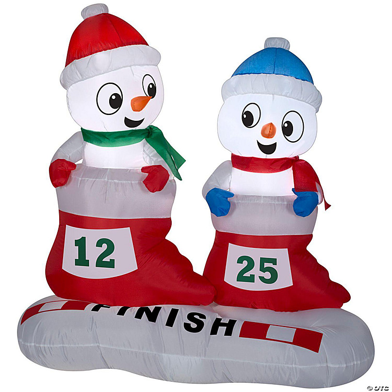 Gemmy Christmas Airblown Inflatable Snowman in Stocking Races Scene 4