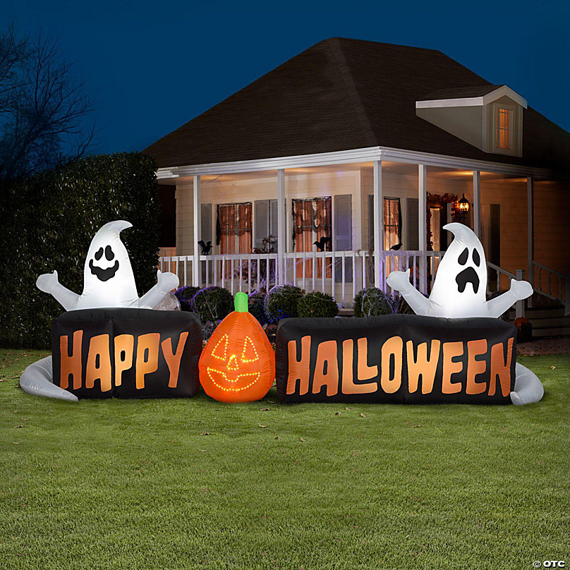 Airblown Micro Lights Sign Happy Halloween with Ghosts and JOL Scene (White) 3 Tall Oriental Trading