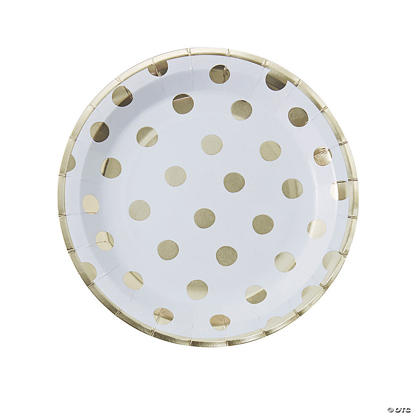Gold Foil Polka Dots Disposable Thick Paper Plates For Cake And