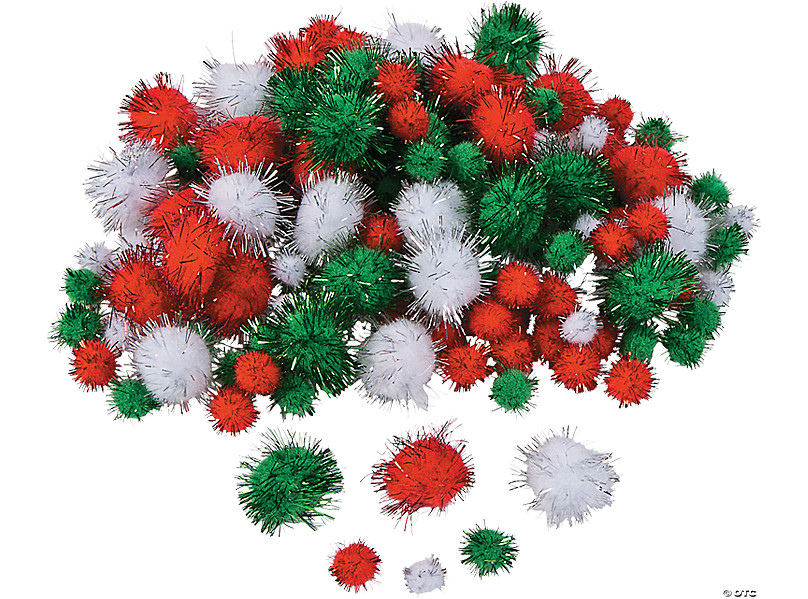 Glittery  Pom Poms 0.5-2.5 cm assorted colours  Craft Children  CHRISTMAS 100 