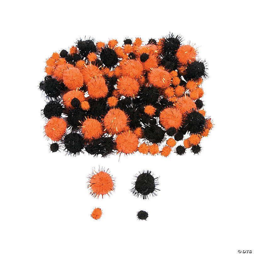 Colors B Cooraby 1000 Pieces Halloween Pompoms Assorted Size and Color Pom Poms with 100 Pieces Striped Chenille Stems Pipe Cleaners for Craft Supplies 
