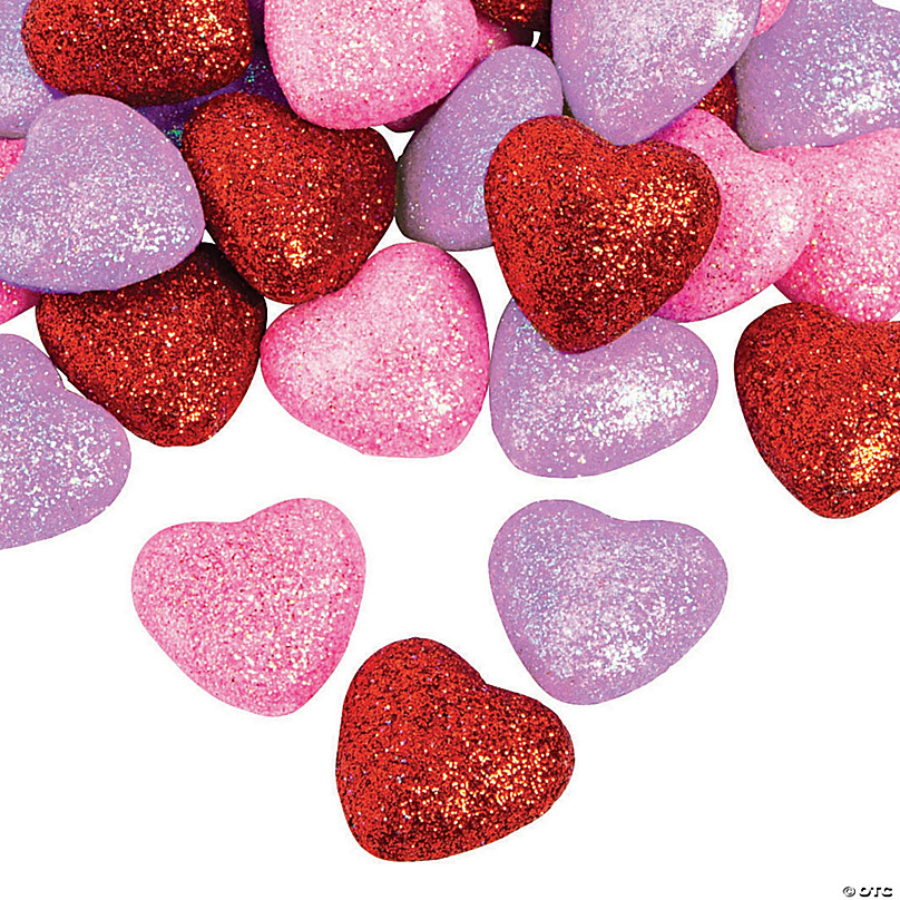 42 Self Adhesive Glitter Red/Purple/Lilac/Cerisr/Pink Foam Hearts New 