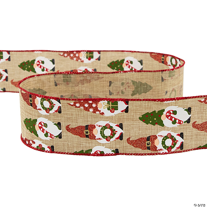 Gnome Burlap Style Wired Craft Christmas Ribbon 2.5 x 10 Yards