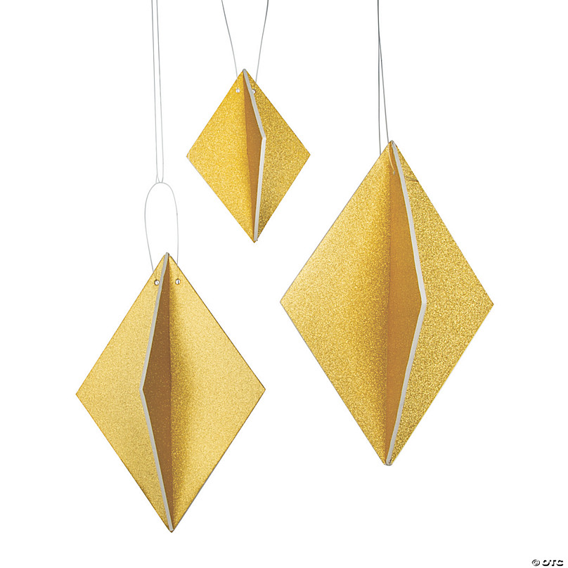Gold Glitter Diamond Hanging Decorations - 4 Pc.