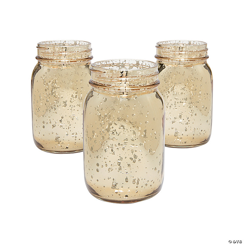 Gold-Colored Heritage Glass Small Mini Mason Jars W/Lids 4 On... Set of FOUR 