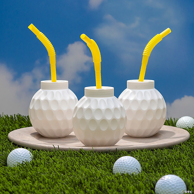 Golf Ball Molded BPA-Free Plastic Cups with Lids & Straws - 12 Ct.