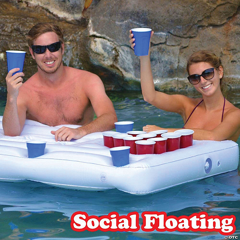 6-Feet, Inflatable Pool Party Barge Floating Beer Pong Table with Cooler White