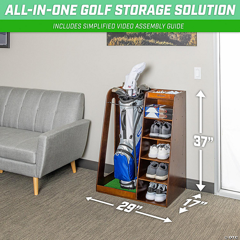 Gosports premium wooden golf bag organizer and storage rack