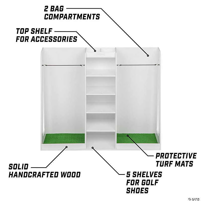 GoSports Premium Wooden Golf Bag Organizer and Storage Rack Brown