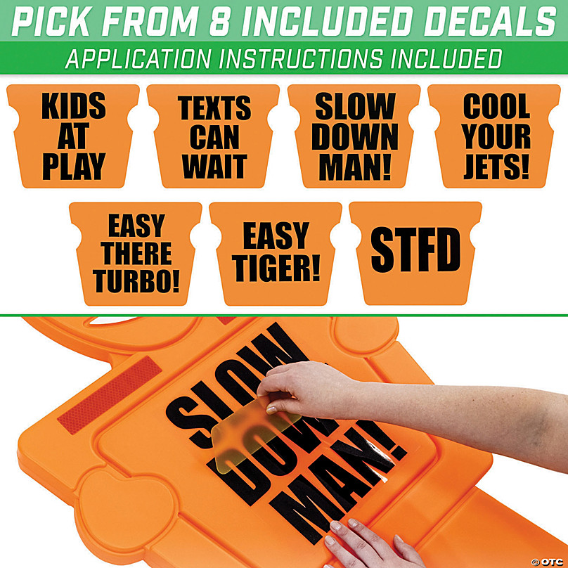 GoSports SlowDownMan! Street Safety Sign - 3ft High Visibility Kids at Play  Signage for Neighborhoods with 8 Decal Options and Flag