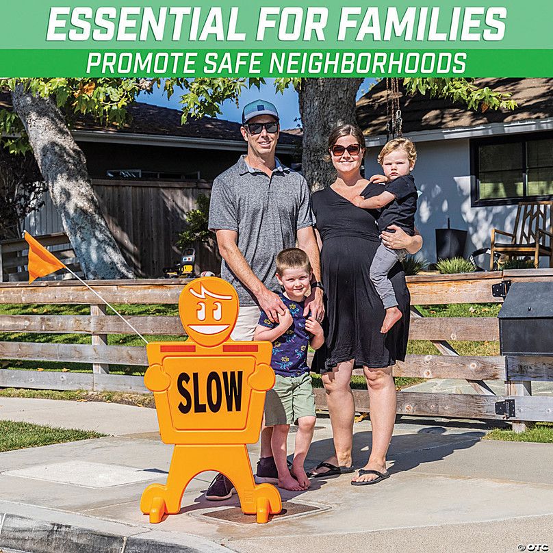 GoSports SlowDownMan! Street Safety Sign - 3ft High Visibility Kids at Play  Signage for Neighborhoods with 8 Decal Options and Flag