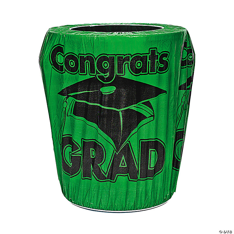 Green Congrats Grad Graduation Plastic Trash Can Cover Oriental Trading