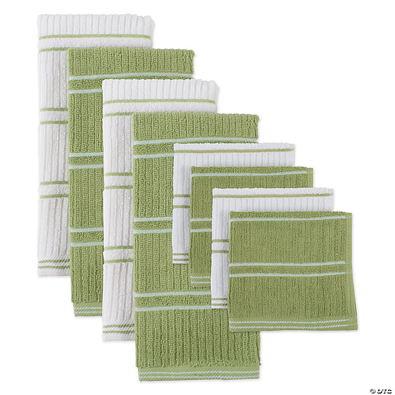 Green Ribbed Terry Dishtowel Dishcloth (Set Of 8)