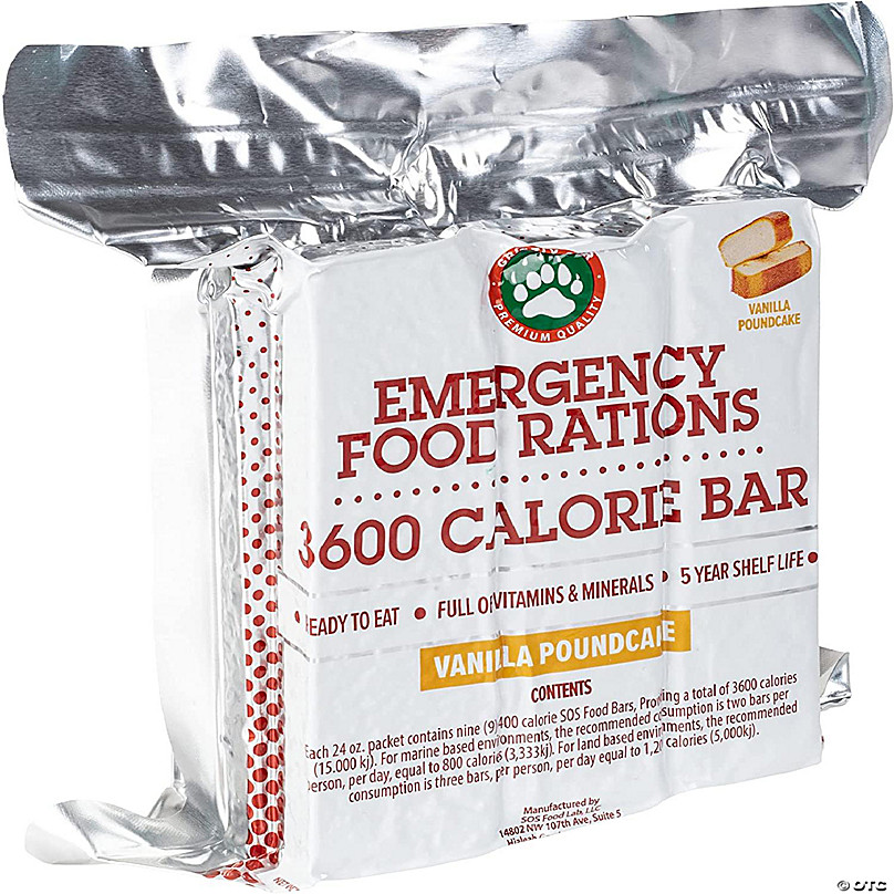 Grizzly Gear Emergency Food Rations- 3600 Calorie Bar (Vanilla