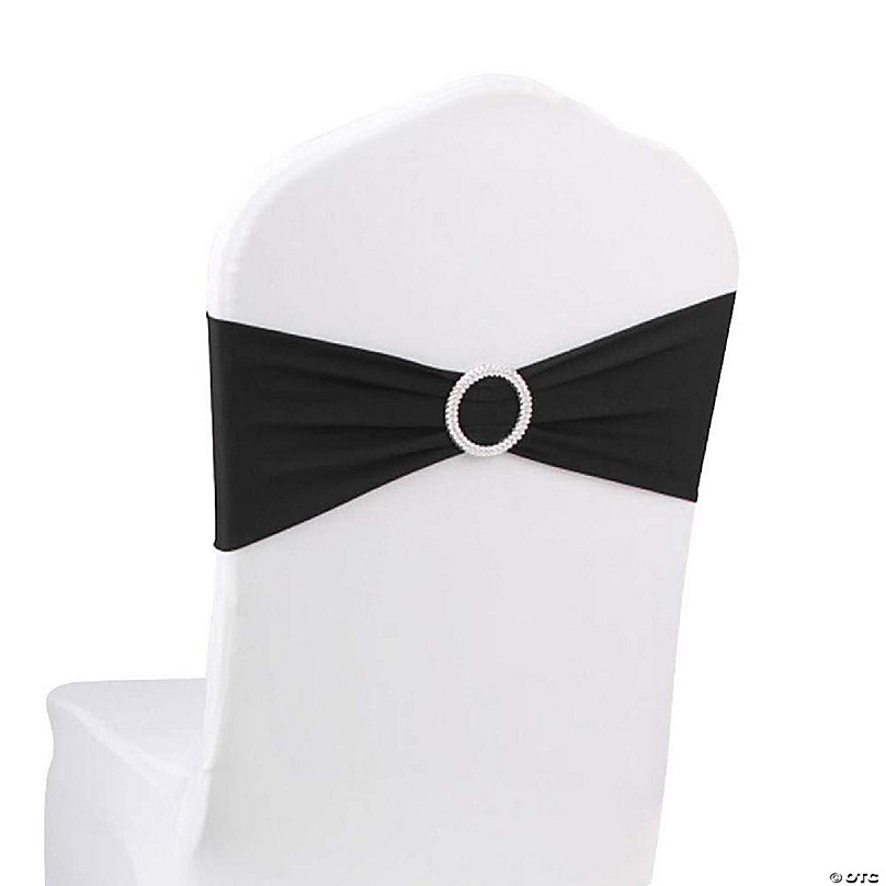 GW Linens 10pcs Black Spandex Chair Bands With Buckle Wedding