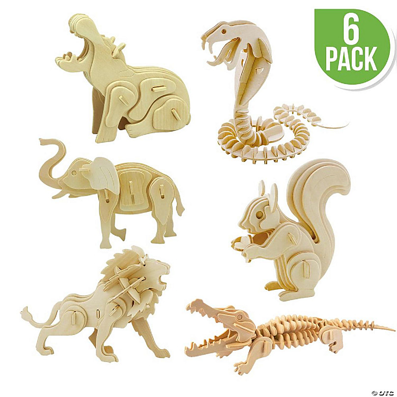 Wood Puzzles for kids  3D Puzzle 6 Assorted Pieces Wild Animals Set 