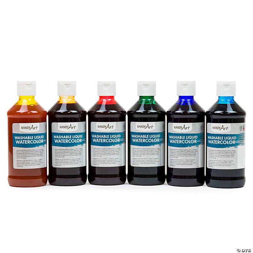 Handy Art Washable Liquid Watercolors, 8 oz., Primary Colors, Set of 6