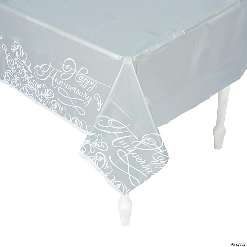 WEDDING PLASTIC TABLE COVER 54/" X 84/" WHITE WITH GRAY HEARTS /& STARS