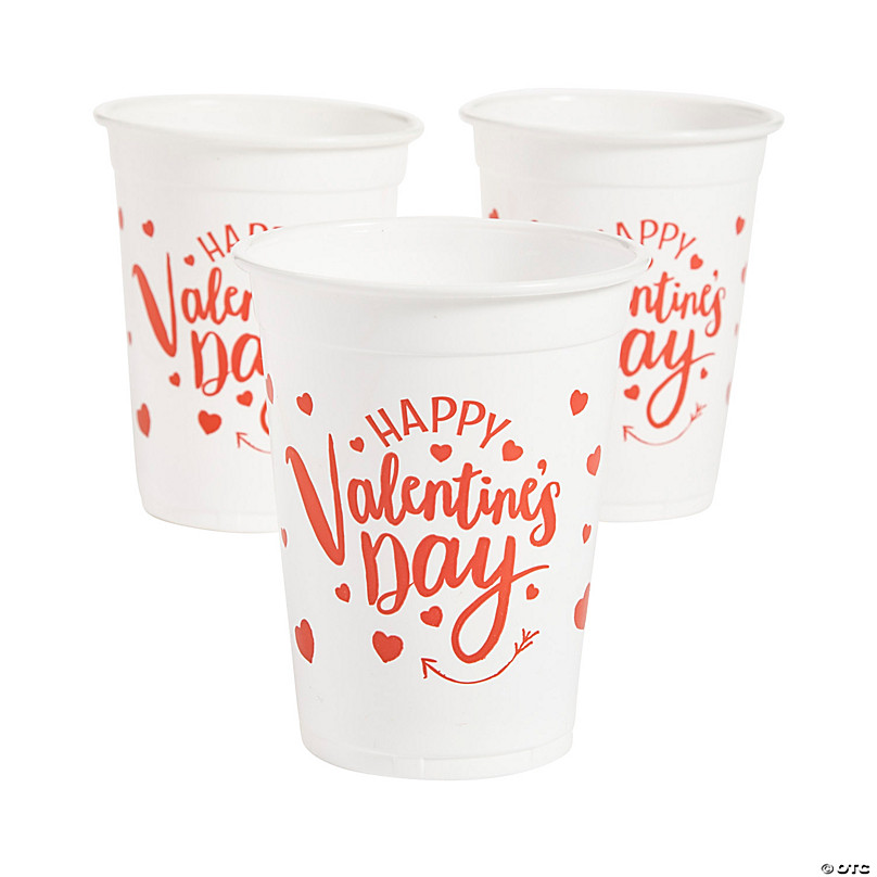 Valentine's Day Cups Plastic Heart Tumblers 8 oz Red Plastic Cups Valentine's Party Favor Cups 20 Pieces 
