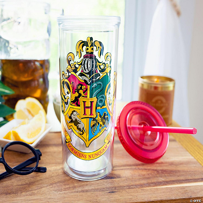 Harry Potter Hogwarts Crest Glitter 20 oz. Acrylic Cup with Straw
