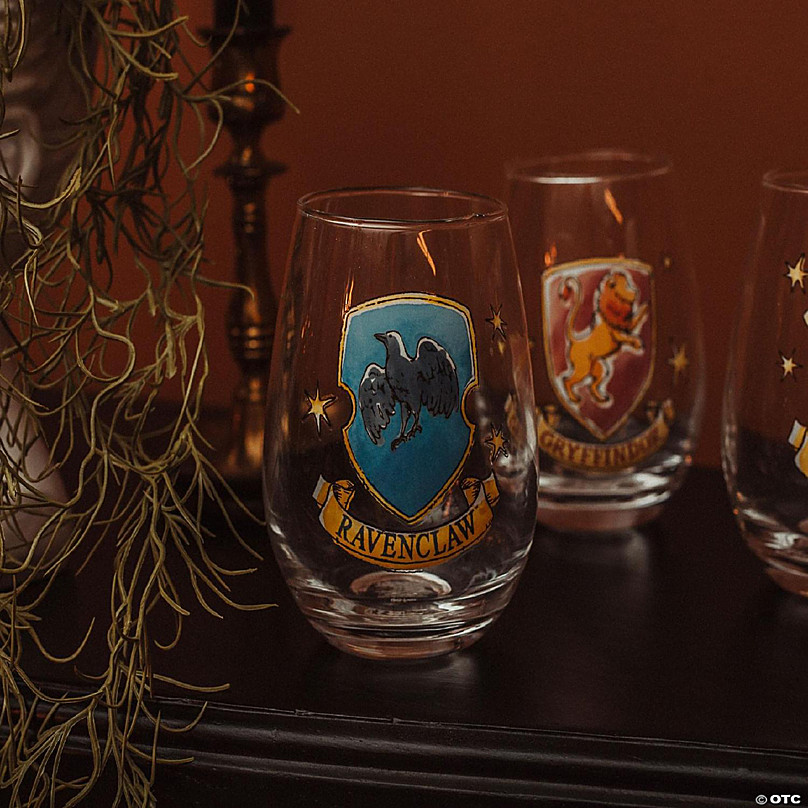 Harry Potter Hogwarts House Crests 12-Ounce Stemless Wine Glasses Set of 4  | Oriental Trading