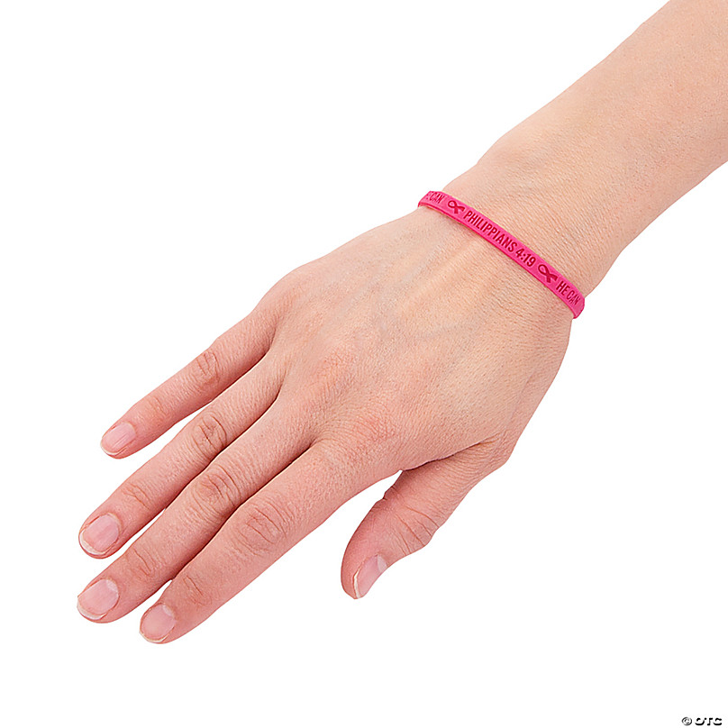 He Can Pink Ribbon Bracelets with Card - 12 Pc.