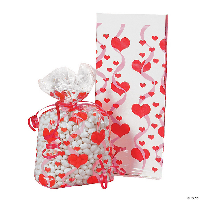 Heart Print Cellophane Bags - 12 Pc.