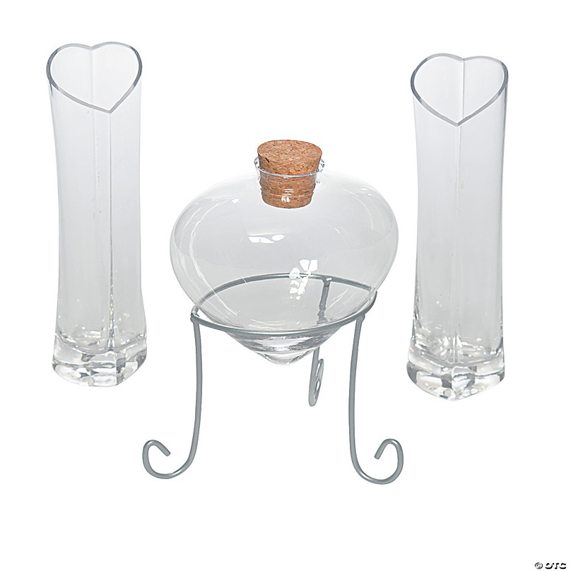4 Pc Crystal Hearts Unity Sand Glass Cylinder Wedding Ceremony Set WITH Sand 