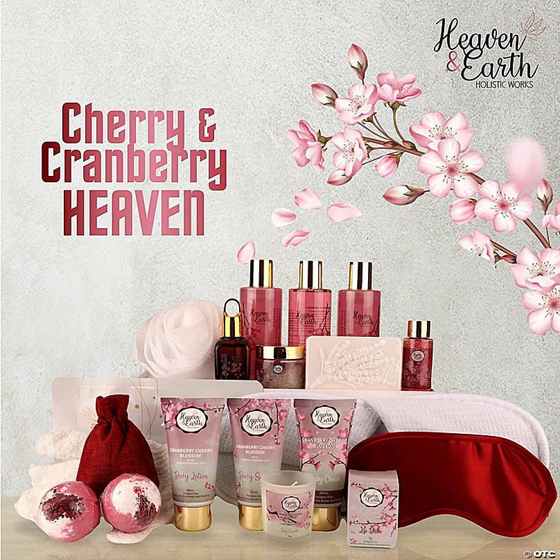 Heaven & Earth - Deluxe 25-Piece Gift Basket Cranberry & Cherry Blossom Spa  Bath and Body Luxury Gift Set