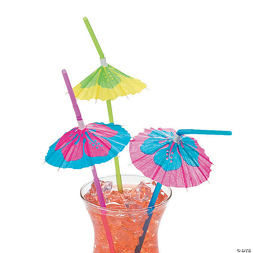 24 x Hawaiian Hula Beach Party Coloured Cocktail Umbrella Parasol Drinking Straws 