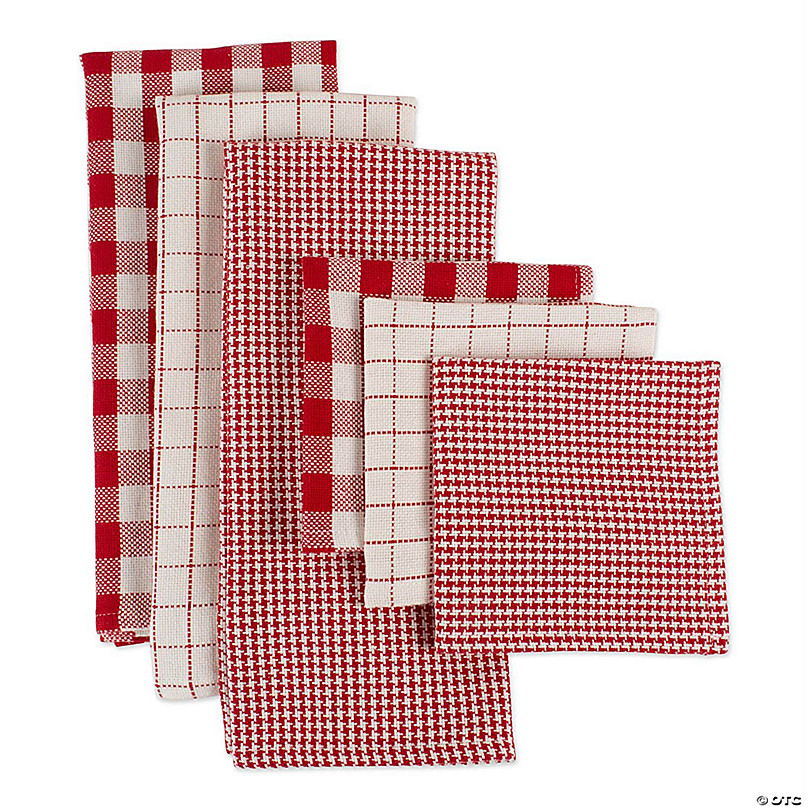 Holiday Checks Heavyweight Dish Towel & Dishcloth Set - Set of 6