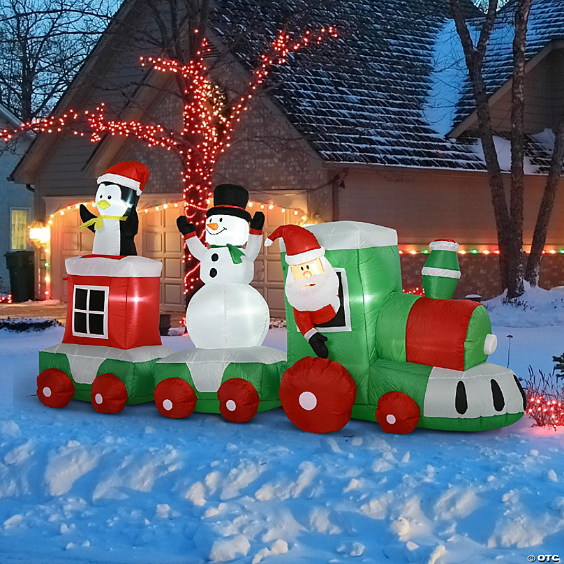 HOMCOM 11ft Christmas Inflatable Holiday Train with Santa Snowman and ...