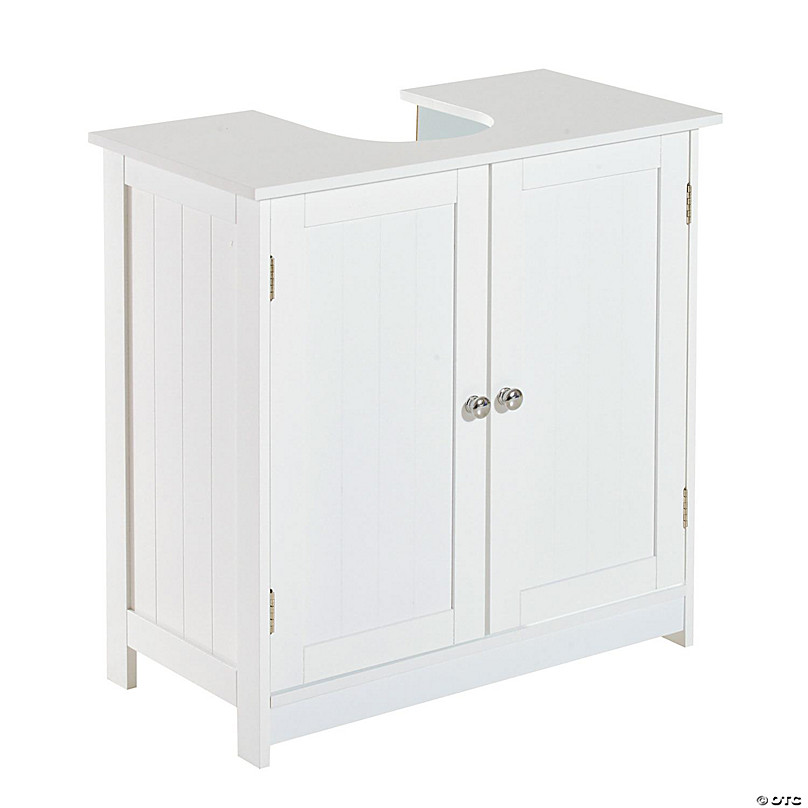 HOMCOM Under Sink Storage Cabinet with Removable Shelf, Bathroom Vanity Cabinet, 2 Door Bathroom Floor Cabinet, White